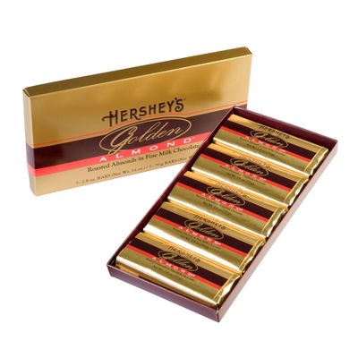 HERSHEY&#39;S GOLDEN ALMOND Chocolate Bar, Roasted Almonds in Fine Milk Chocolate Candy Bar, Individually Wrapped Bars in Gift Box, 14 Ounce Box