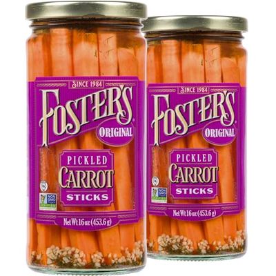 Foster&#39;s Pickled Carrots- Original- 16oz (2 Pack) - Pickled Carrots in a Jar - Traditional Pickled Vegetables Recipe for 30 years - Gluten Free - Fat Free Carrots Pickled - Preservative Free Pickles