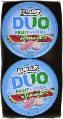 Ice Breakers Duo Fruit + Cool Watermelon Flavor Sugar Free Mints 8-1.3 oz Tins