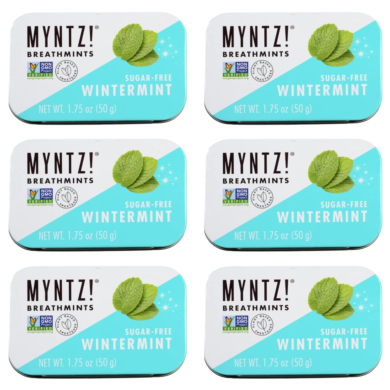 Dentist Recommended MYNTZ! Brand Mints - Wintermynt Blast Flavor 6 tins x 1.75 ounces per tin