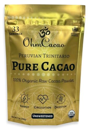 Ohm Pure Cacao Powder | Unsweetened Ceremonial Grade Cacao Powder | Natural Source of Magnesium &amp; Iron | Organic Chocolate Baking Powder/Drink Mix (33 Servings)