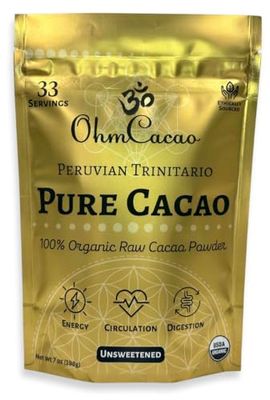 Ohm Pure Cacao Powder | Unsweetened Ceremonial Grade Cacao Powder | Natural Source of Magnesium &amp; Iron | Organic Chocolate Baking Powder/Drink Mix (33 Servings)