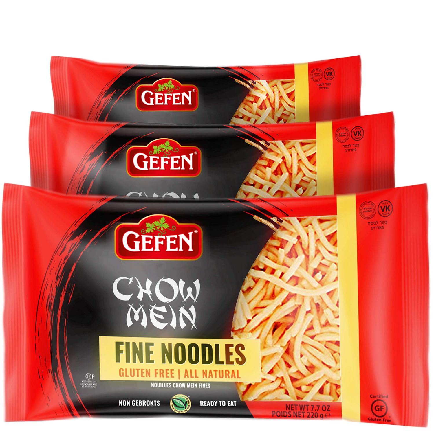 Gefen Gluten Free Chow Mein Fine Noodles, 8oz (3 Pack) Ready To Eat, All Natural, Thin &amp; Crisp