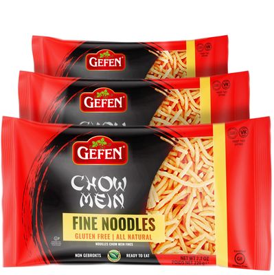 Gefen Gluten Free Chow Mein Fine Noodles, 8oz (3 Pack) Ready To Eat, All Natural, Thin &amp; Crisp