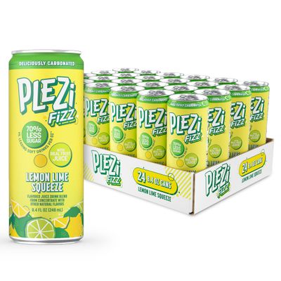 PLEZi FiZZ Carbonated Juice Drink - with Real Fruit Juice - 70% Less Sugar - Plus Vitamin C and Fiber - Low-Sugar Bubbly Beverages for Kids - Great Soda Replacement - Lemon Lime Squeeze (8.4 fl oz)