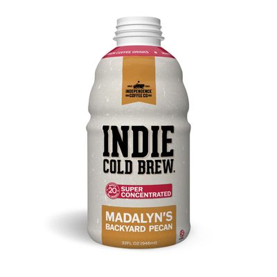 Independence Coffee Co. Indie Cold Brew Coffee Concentrate, Madalyn&#39;s Backyard Pecan Flavored Mellow Body, Light Roast, 32 Fluid Ounce Bottle