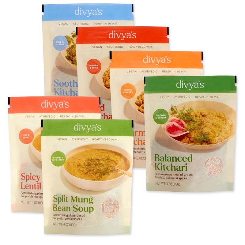 Divya&#39;s One-Pot Meal Variety Pack Bundle, Ayurvedic Meals with Grains, Lentils, &amp; Spices, Healthy &amp; Nourishing Plant-Based Meal, Vegan, Non-GMO, Gluten Free, Organic, Single Serve 6 Pack