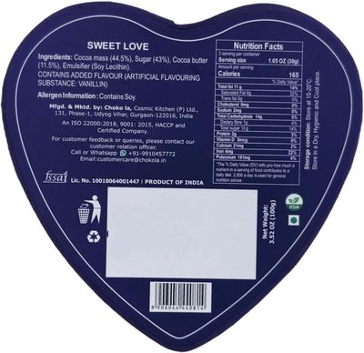 Chokola Sweet Love Heart Shaped Dark Chocolates Gift Pack - Dark | Gift for Birthdays, Anniversary, Valentine, Or Any Occasion, 100g (4 Ounce)