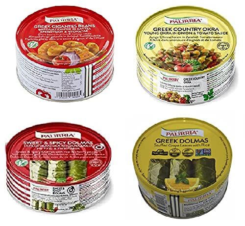 Palirria Greek Stuffed Grape Leaves, Sweet&amp;spicy Dolmas, Greek Gigant Beans, Greek Okra Pack of 4