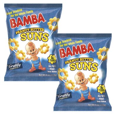 Osem Bamba Peanut Butter Suns Snacks for the Whole Family - All Natural Peanut Butter Corn Puffs Snacks (2 pack - 4oz Bags) - Made with 4 Simple Ingredients