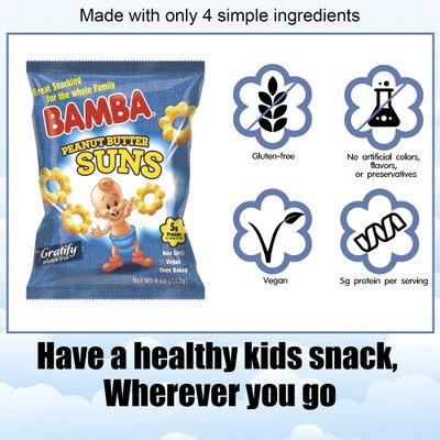 Osem Bamba Peanut Butter Suns Snacks for the Whole Family - All Natural Peanut Butter Corn Puffs Snacks (2 pack - 4oz Bags) - Made with 4 Simple Ingredients
