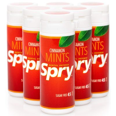 Spry Xylitol Cinnamon Mints Sugar Free Candy - Breath Mints That Promote Oral Health, Dry Mouth Mints That Increase Saliva Production, Stop Bad Breath, 45 Count (Pack of 6)