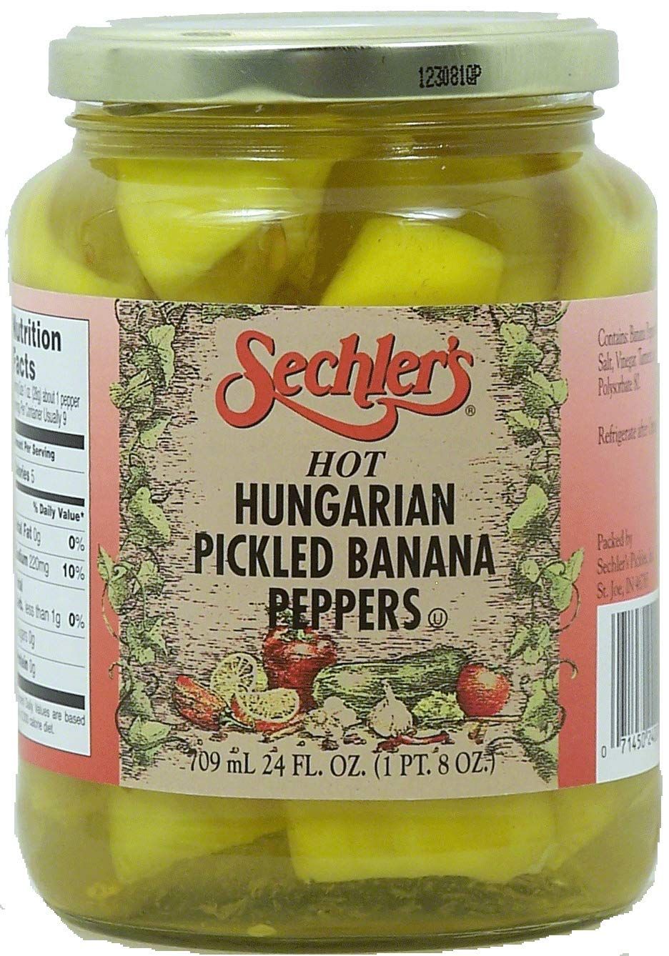Sechler&#39;s hot hundarian pickled banana peppers 24-fl. oz. glass jar (Pack fo 1)