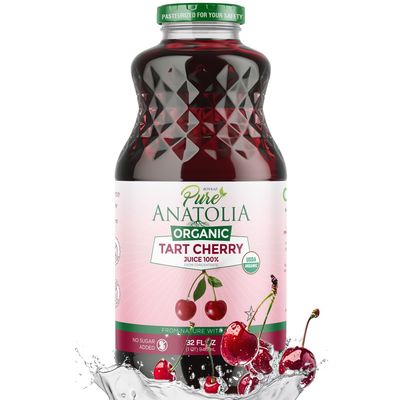 100% Organic Tart Cherry Juice by Pure Anatolia - USDA Organic, Gluten Free, Vegan, No Preservatives, Non GMO- Reusable 1 Glass Bottle of 32 fl oz.