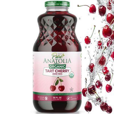 100% Organic Tart Cherry Juice by Pure Anatolia - USDA Organic, Gluten Free, Vegan, No Preservatives, Non GMO- Reusable 1 Glass Bottle of 32 fl oz.