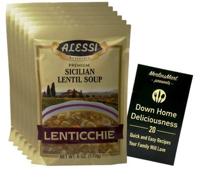 Alessi Authentic Italian Dry Soup Mix  Sicilian Lentil Lenticchie 6 Ounces  6 Count  Plus Recipe Booklet Bundle