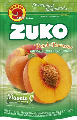Zuko Peach Instant Powder Drink | Family Pack | No Sugar Needed | Vitamin C | 14.1 Ounce (Pack of 6)