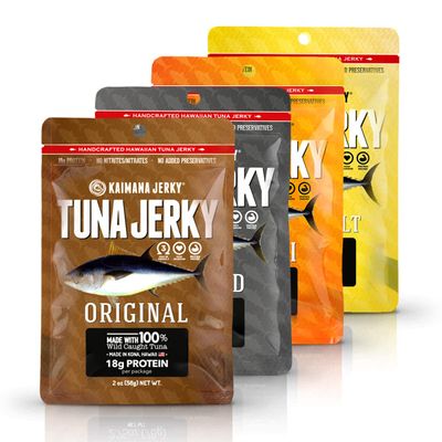 Kaimana Ahi Tuna Fish Jerky - Premium Protein &amp; Rich In Omega-3&#39;s - All Natural &amp; Wild Caught Tuna Jerky. Made in Hawaii, USA. (4 Pack, Variety Bundle)