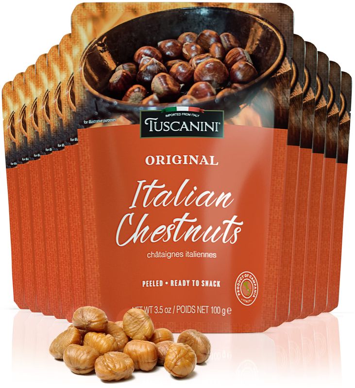 Tuscanini Premium Italian Chestnuts, 3.5oz (12Pack) | Roasted, Peeled &amp; Ready to Eat | Great Source of Fiber &amp; Antioxidants | Product of Italy | Certified Kosher