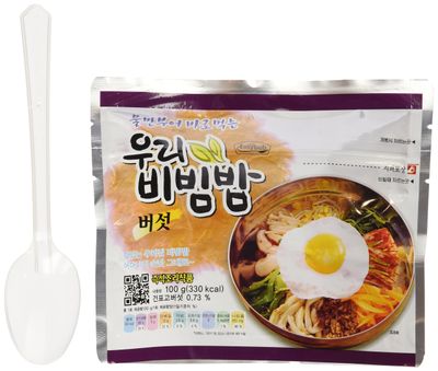 MRE Meals Ready to Eat 1 Pack of Bibimbap Korean Mixed Rice Bowl100g (3.53oz) 335 Kcal (Mushroom)