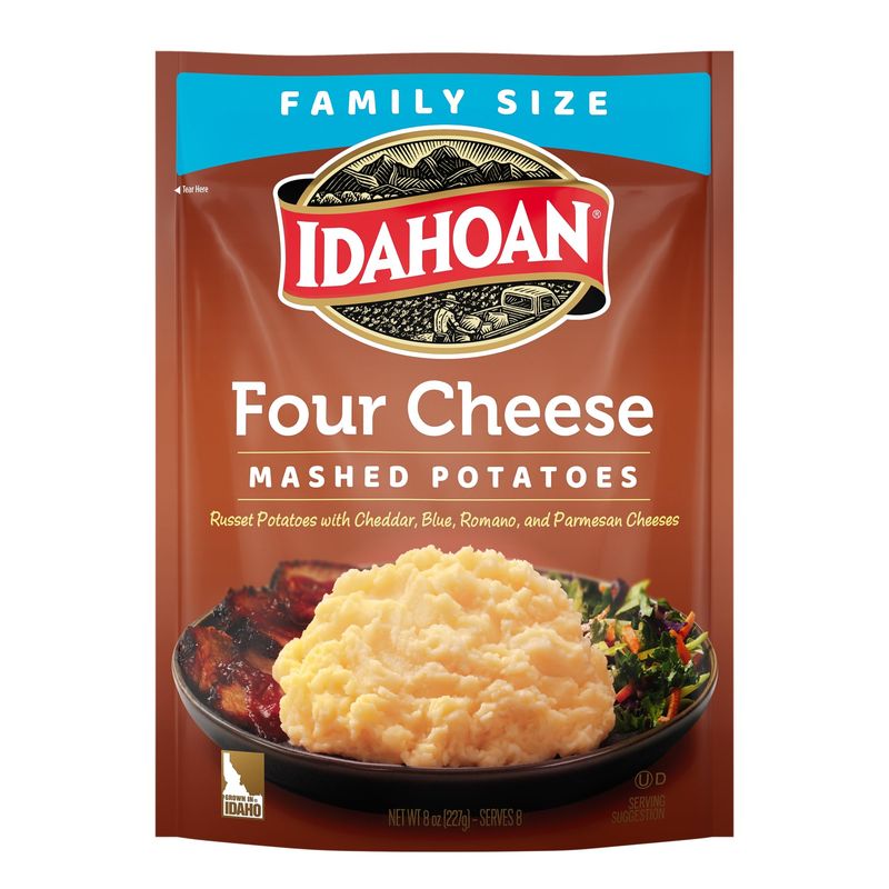 Idahoan Four Cheese Mashed Potatoes Family Size, 8 oz Pouch (Pack of 8)