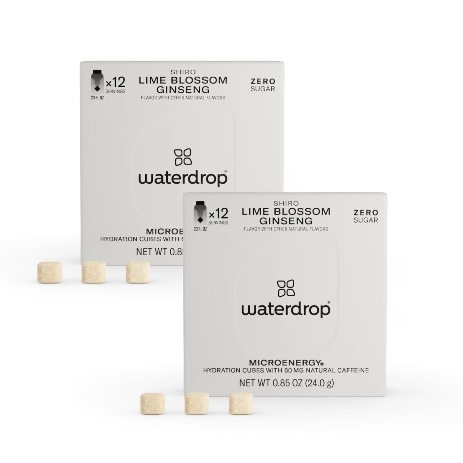 Waterdrop Energy Cubes, Lime Blossom &amp; Ginseng, Electrolytes &amp; Vitamin C, B5 &amp; B7, 60 MG Caffeine, On The Go Water Enhancer for Still &amp; Sparkling Water, Zero Sugar, Gluten Free, Non GMO, Vegan, 24 CT