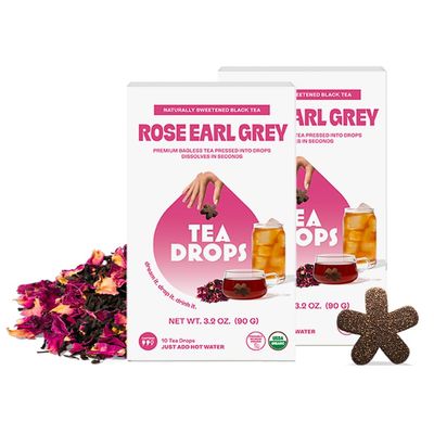 Tea Drops Rose Earl Grey Tea With Organic Rose Petals | Organic Bagless Loose Leaf Tea | Prebiotic, Nutrient Rich Caffeinated Tea | Iced or Hot | 2 Pack - 20 Drops Total