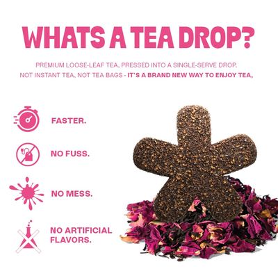 Tea Drops Rose Earl Grey Tea With Organic Rose Petals | Organic Bagless Loose Leaf Tea | Prebiotic, Nutrient Rich Caffeinated Tea | Iced or Hot | 2 Pack - 20 Drops Total