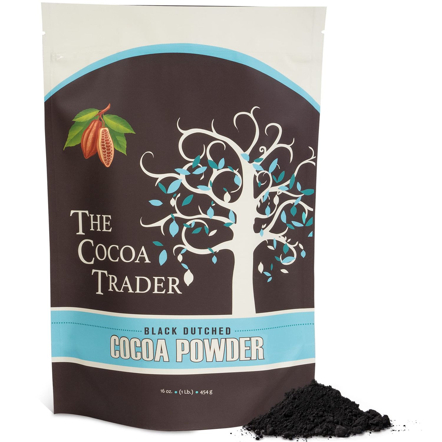 The Cocoa Trader - Black Cocoa Powder for Baking (1lb) - Darkest Dutch Processed , Unsweetened Chocolate Flavor | Natural Substitute for Black Food Coloring, Bulk | Sugar Free, Extra Dark