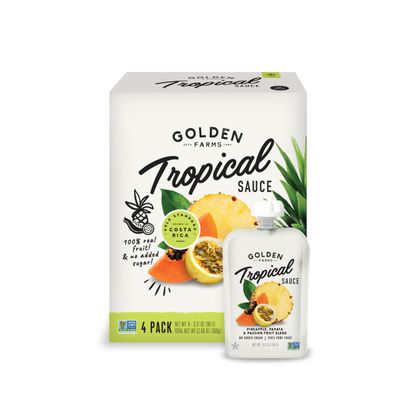 Golden Farms Tropical Pouches, Low Ingredient Healthy Snacks (Pack of 4), 100% Pure Fruit, No Added Sugar, Vegan, Gluten-Free, Kosher, Non-GMO Squeeze Pouch 3.17oz Each