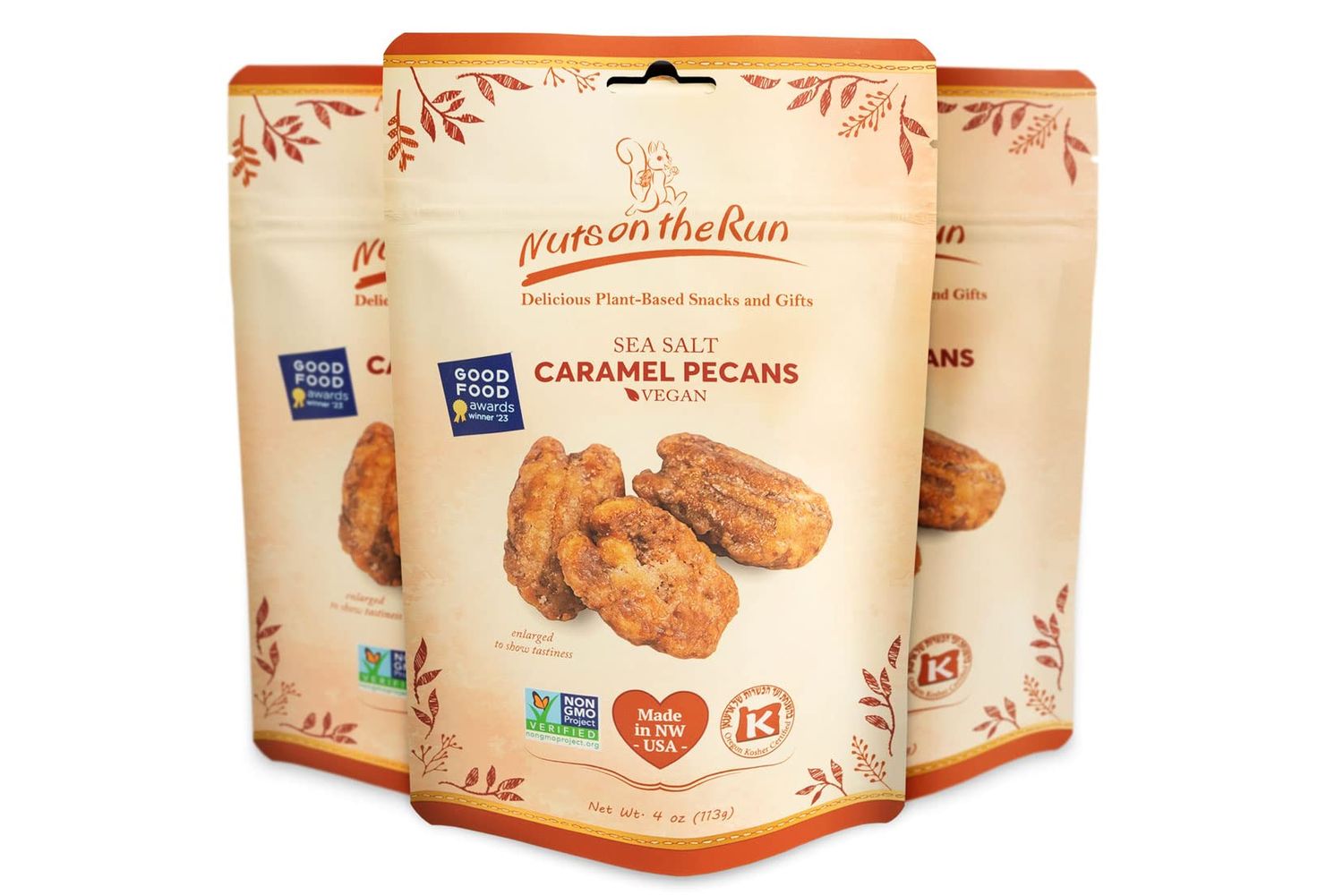 Nuts on the Run Sea Salt Caramel Pecan Pralines, 4.0 Ounces (Pack of 3) - Vegan, Kosher, Non-GMO, Gluten-Free Snack