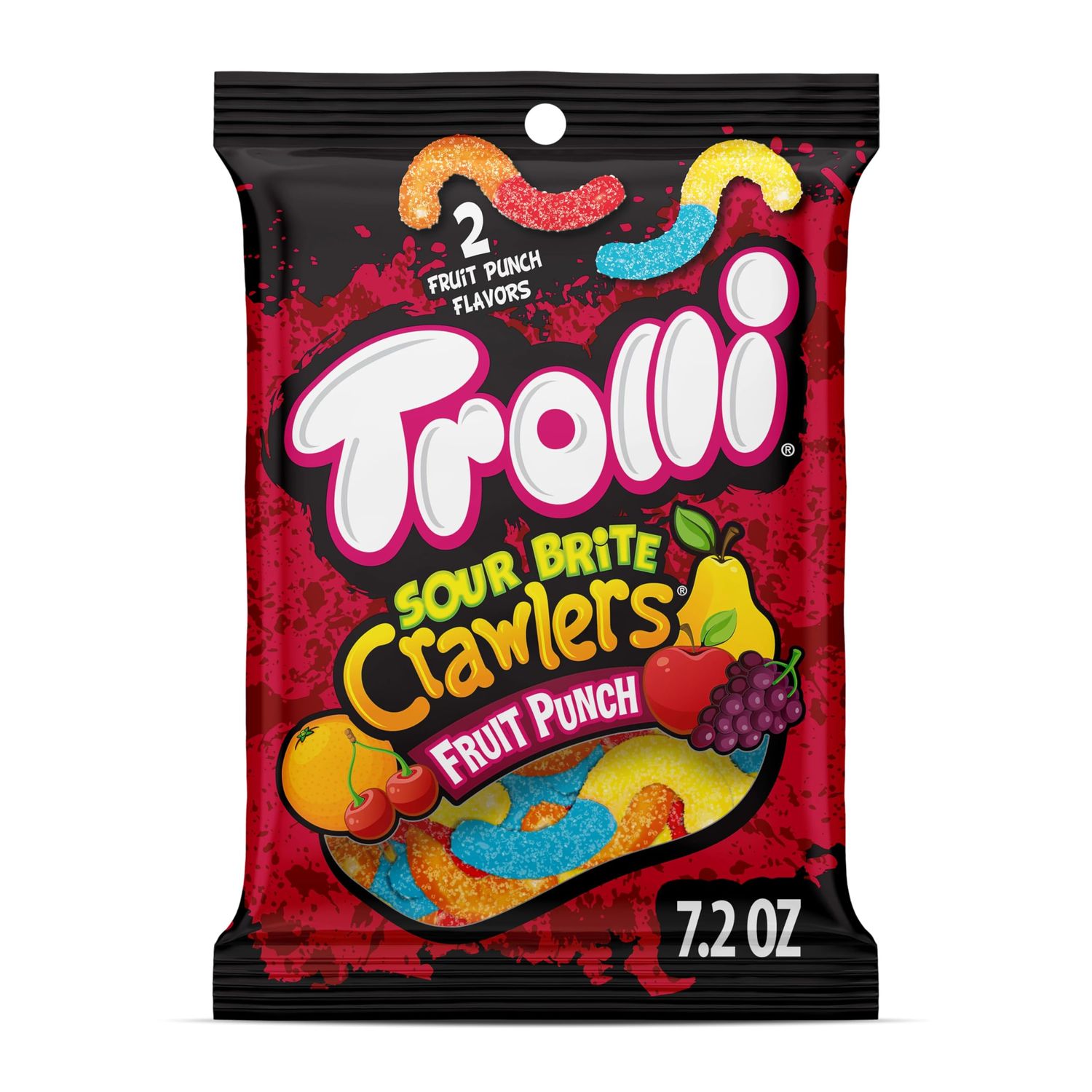 Trolli Sour Brite Crawlers, Candy, Fruit Punch, Sweet and Sour, Gummy Worms, 7.2 oz