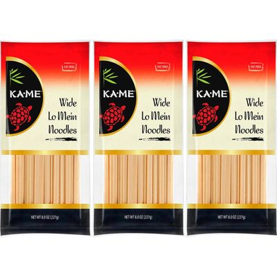 KA-ME Chinese Lo Mein Noodles, Low Fat, 8oz Pouches (Pack of 3) - Perfect for Quick, Authentic, and Delicious Meals.