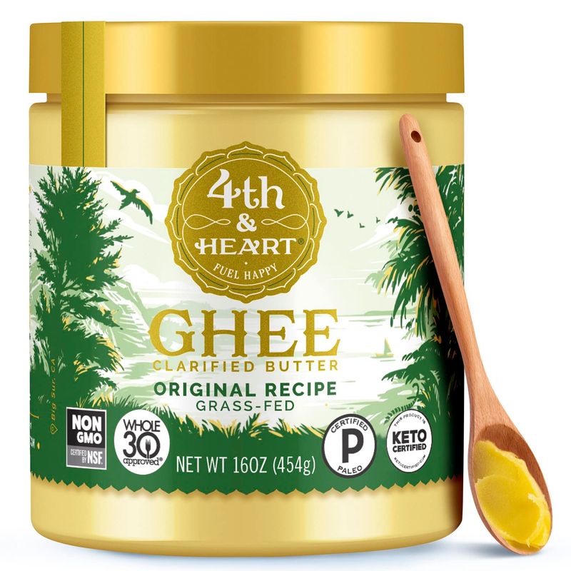 4th &amp; Heart Original Grass-Fed Ghee, Clarified Butter, Keto, Pasture Raised, Lactose and Casein Free, Certified Paleo (16 Ounces)