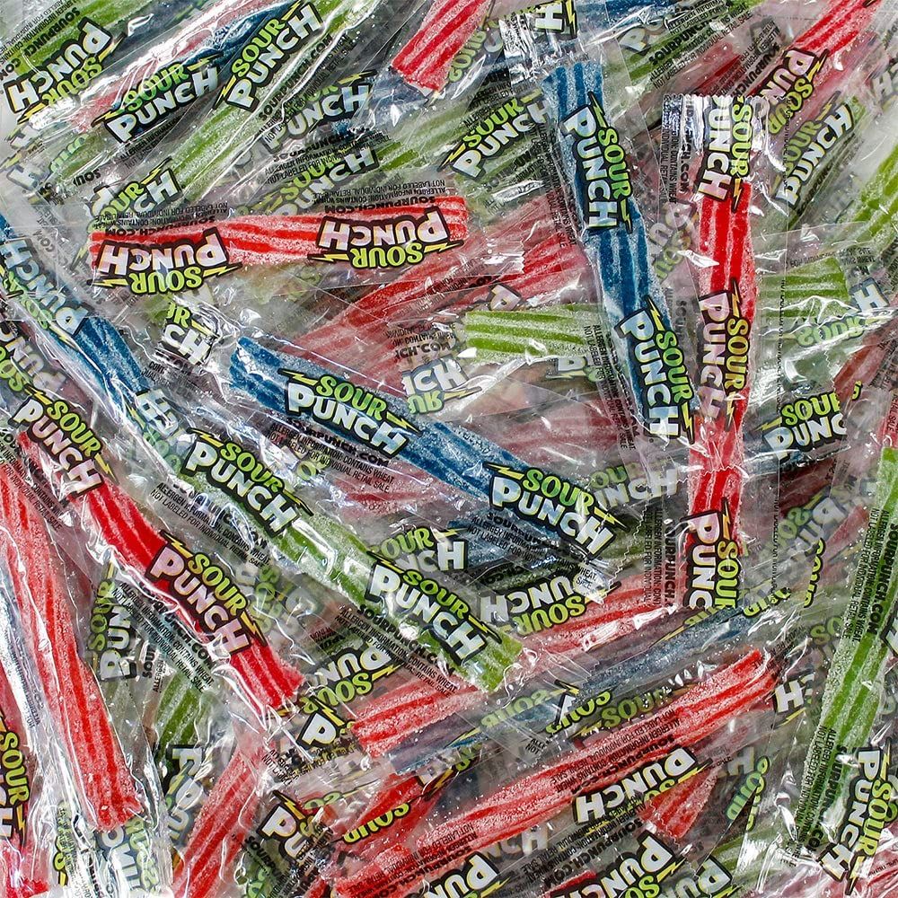 Sour Punch Twists, 3 Inch Individually Wrapped Candy, Bulk, (1 Lb.), Blue Raspberry, Cherry, Strawberry &amp; Apple, Great for Easter Baskets and Egg Hunts, Movie &amp; Game Night Treats and More! (1 Lb.)