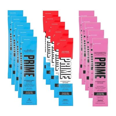 Prime Hydration Sticks | 15 Pack Variety | Ice Pop | Blue Raspberry | Strawberry Watermelon | Single Serve Portions | Electrolyte Powder Drink Mix | Zero Added Sugar | Gluten Free | Recovery Support