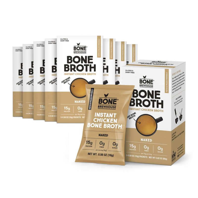 Bone Brewhouse - Unflavored Chicken Bone Broth Protein Powder - Keto &amp; Paleo Friendly - Instant Soup Broth - 15g Protein - Natural Collagen, Gluten-Free &amp; Dairy free - Pack of 9-45 Servings