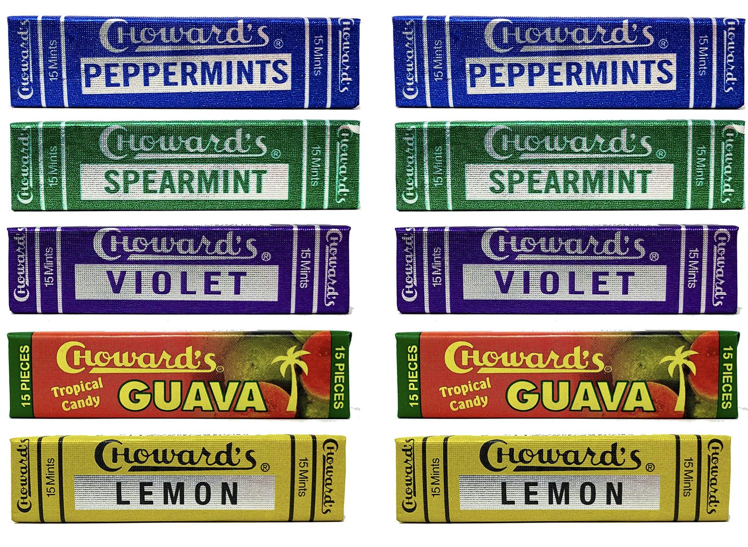 Chowards Mints Variety Pack of 10 - Violet, Spearmint, Peppermint, Guava and Lemon - 2 PACK