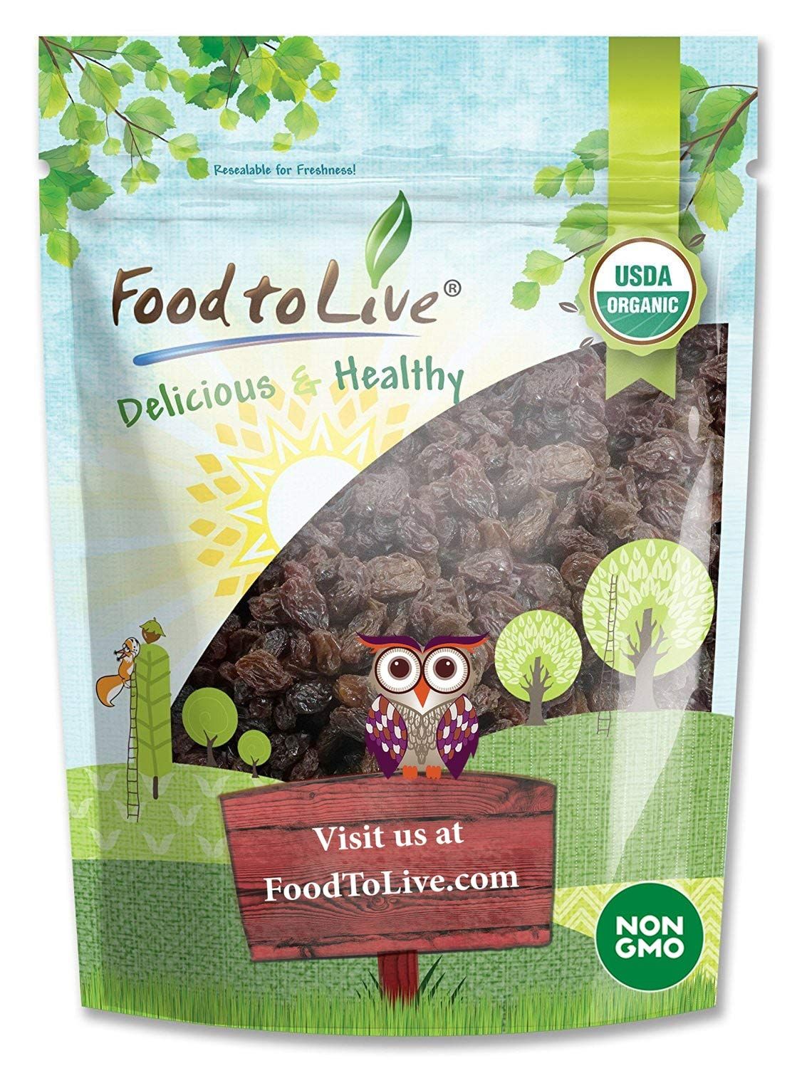 Food to Live California Organic Raisins, 4 Pounds - Thompson Seedless Select, Sun-Dried, Non-GMO, Kosher, Unsulphured, Bulk, No Oil Added