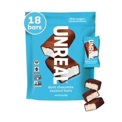 UNREAL Dark Chocolate Coconut Bars (Value Size Bag) | Vegan, 3g Sugar, &amp; 3 Simple Ingredients | Non-GMO, Gluten Free, &amp; Fair Trade | 9.5oz