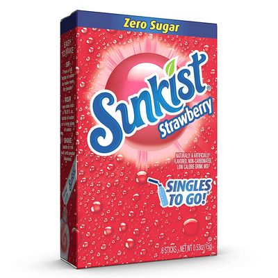 Sunkist Singles To Go Drink Mix Strawberry, 3 Boxes with 6 Packets Each -18 Total Servings