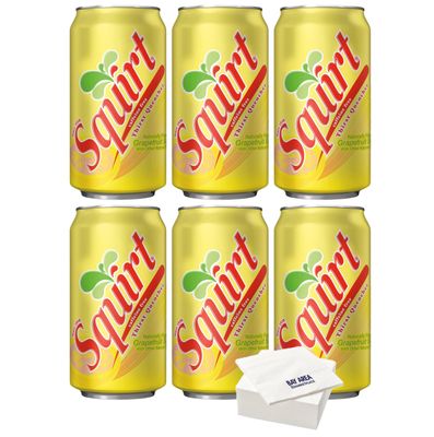 Squirt Grapefruit Soda, 12oz Cans, (Pack of 6) with Bay Area Marketplace Napkins