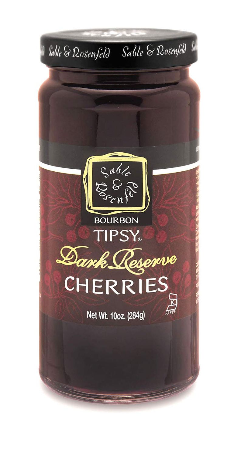 Bourbon Tipsy Dark Cherries Cocktail Garnish - Bourbon Cherries in Spiked Syrup, Cocktail Cherries for Old Fashioned, Desserts - Sable &amp; Rosenfeld - 10 Oz (Pack 1)