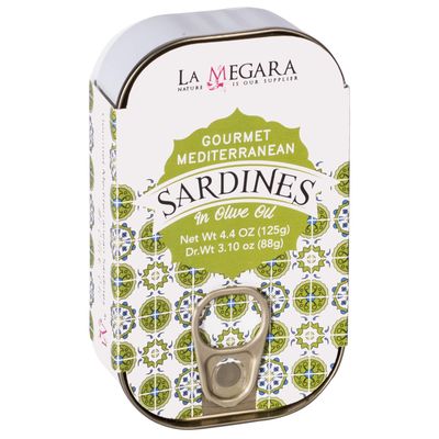 La Megara Gourmet Mediterranean Sardines In Olive Oil, Metallic Can 4.4 oz, Full of Flavor, Wild Caught, Healthy Snack, Keto &amp; Paleo Friendly