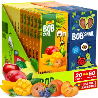 Snacks Variety Pack for Kids Adults - Berries Mix - 20 Bulk Healthy Fruit Roll Up Individual Packs of 3 for Kids Adults with Natural Apple Mango Blueberry Persimmon Gluten