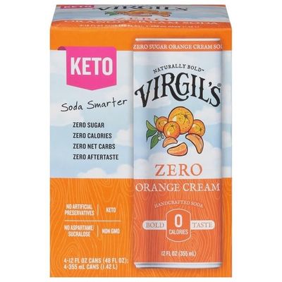 Virgil&#39;s, Zero Sugar Orange Cream, 4Pk, 12 Fl Oz