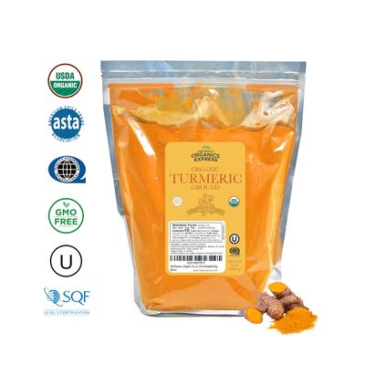 HQOExpress - USDA Certified Organic- Non GMO - Ground Turmeric Spice Powder Seasoning For Cooking- Sustainably Grown - Kosher - 80 oz. Bag
