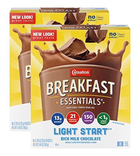 Carnation Breakfast Essentials Light Start Powder Drink Mix, Rich Milk Chocolate.705 Oz, 8 Ct (Pack of 2)