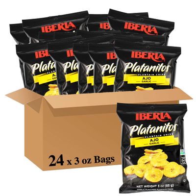 Iberia Garlic Plantain Chips, 3 Ounce (Pack of 24)