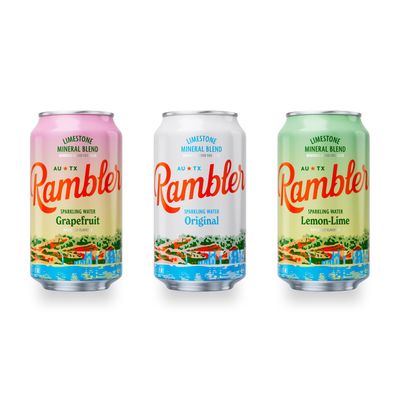 AUTX RAMBLER Variety Pack Sparkling Water, Limestone Mineral Blend, Original, Lemon Lime, Grapefruit, 12-Ounce Cans, 24-Pack